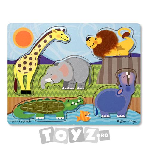 Melissa & Doug Puzzle lemn Atinge si Descopera: Animale de la Zoo (5 piese)