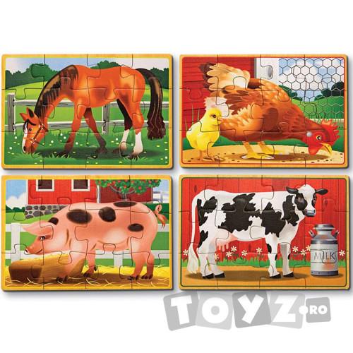 Melissa & Doug Set 4 puzzle-uri lemn in cutie: Animale domestice (12 piese)